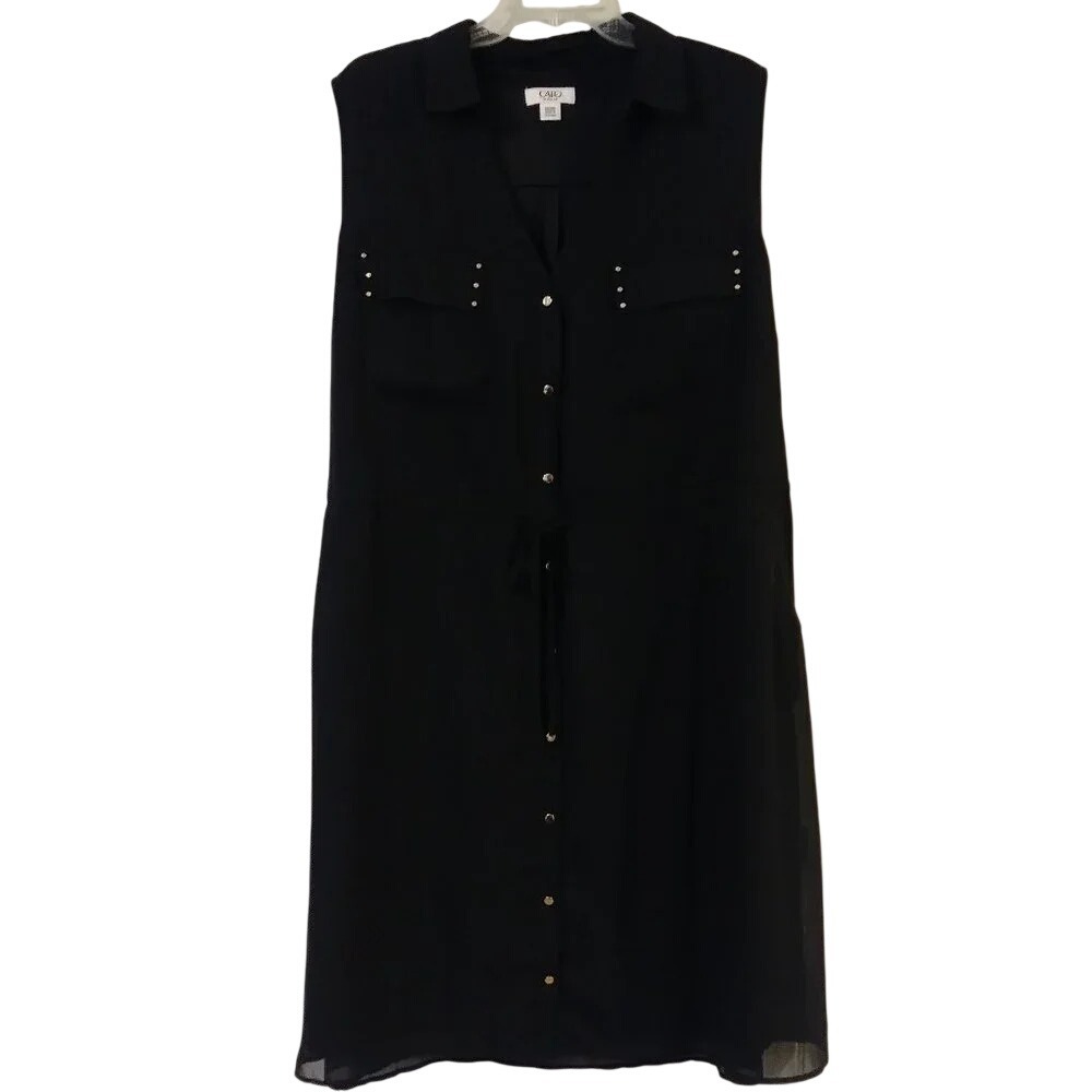 Cato Woman Black Sleeveless Studded Pocket Button Front Tunic Top 22/24W